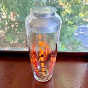 Vintage Irvinware Cheers Cocktail Shaker 24 oz MCM Orange Red Barware
